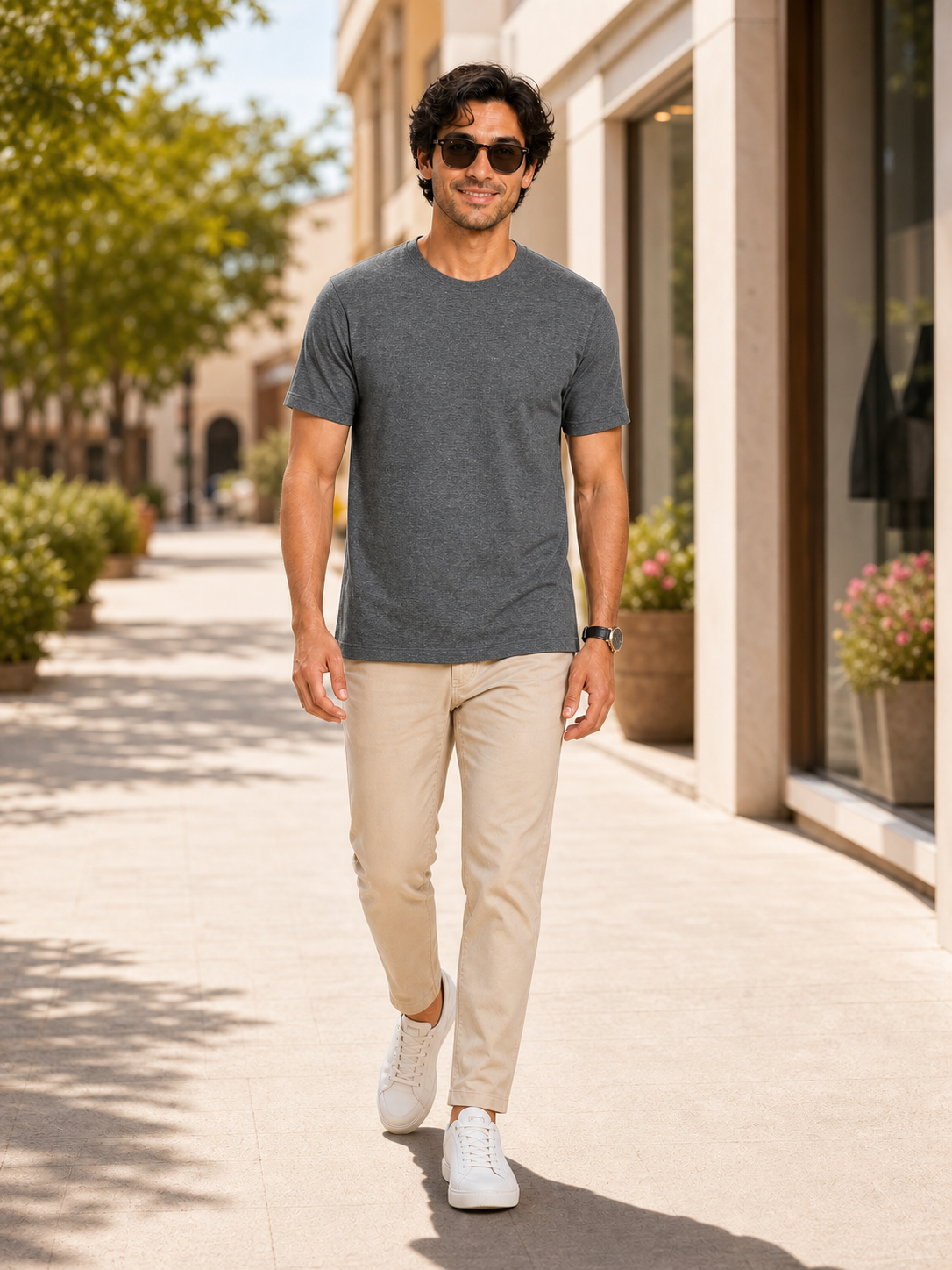Fleximaa Men's Cotton Plain Round Neck Half Sleeve T-Shirt in Charcoal Melange - full-length summer styling
