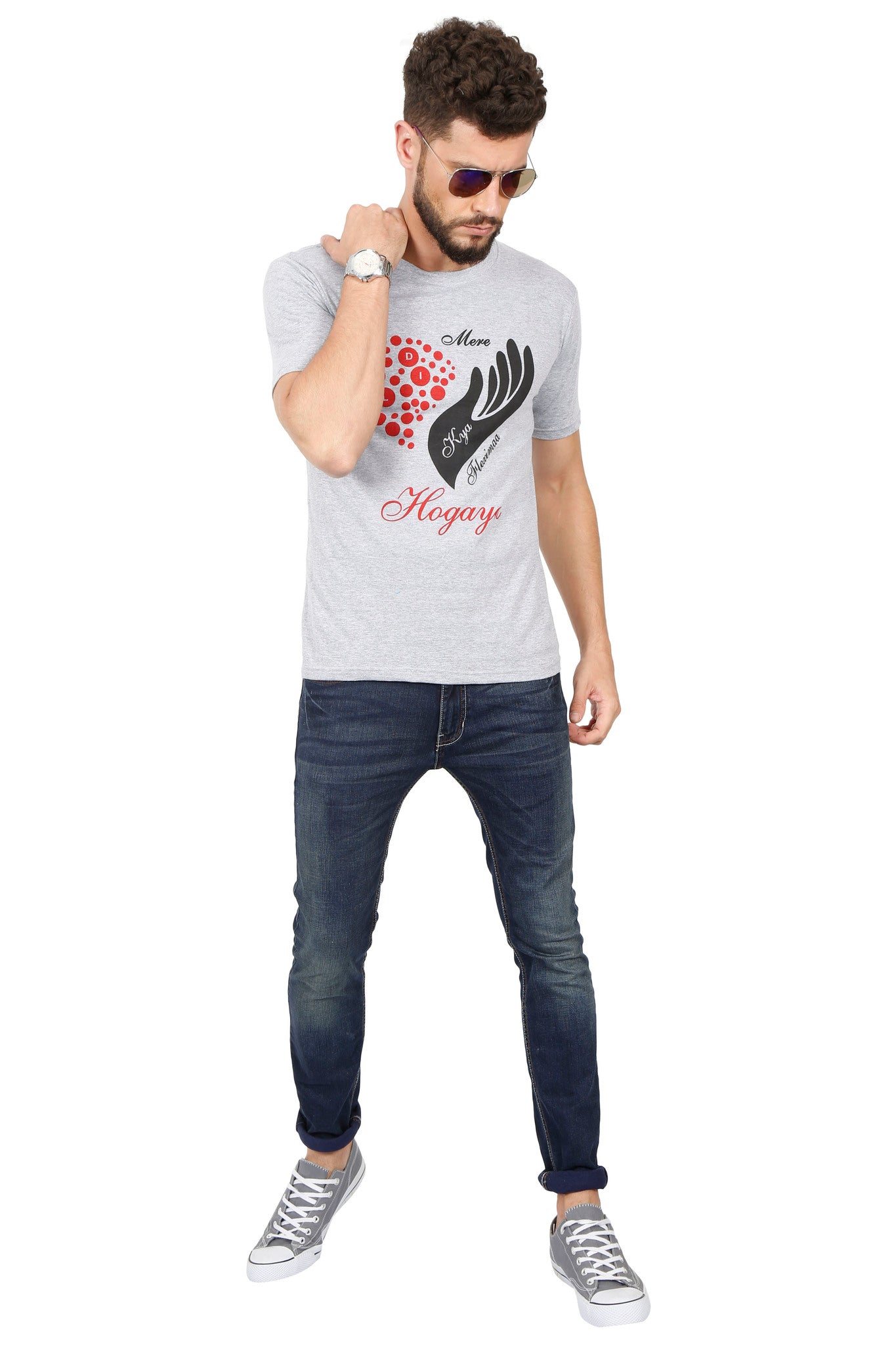 Men's Cotton Chest Printed Round Neck Half Sleeve T-Shirt