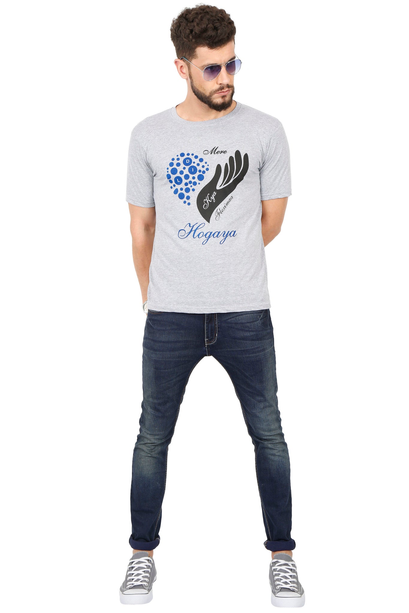 Men's Cotton Chest Printed Round Neck Half Sleeve T-Shirt