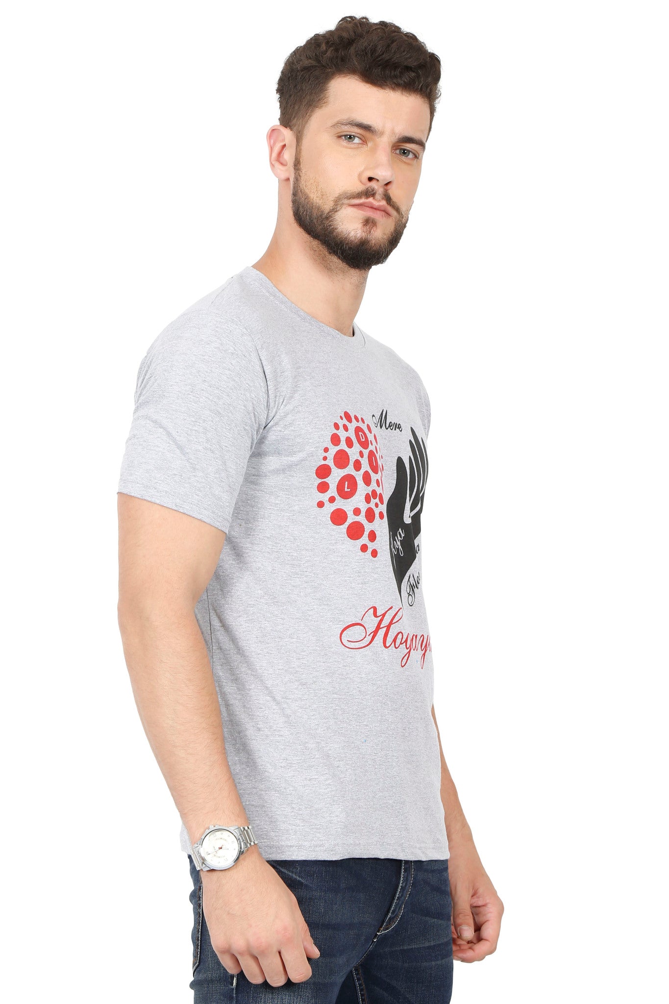 Men's Cotton Chest Printed Round Neck Half Sleeve T-Shirt