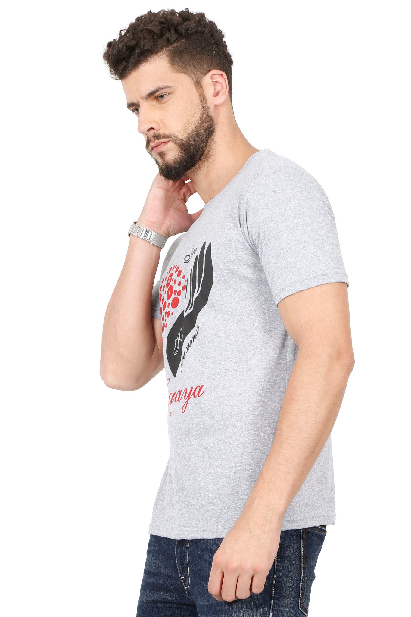 Men's Cotton Chest Printed Round Neck Half Sleeve T-Shirt