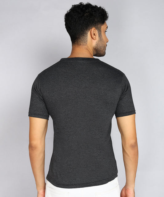 Men's Cotton Plain V Neck Half Sleeve Charcoal Melange Color T-Shirt - image 2