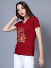 Women's Cotton V Neck Typography Printed Half Sleeve T-Shirt