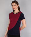 Women's Cotton Color Block Round Neck Half Sleeve T-Shirt