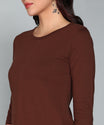 Women's Cotton Plain Round Neck 3/4 Sleeve Long Top