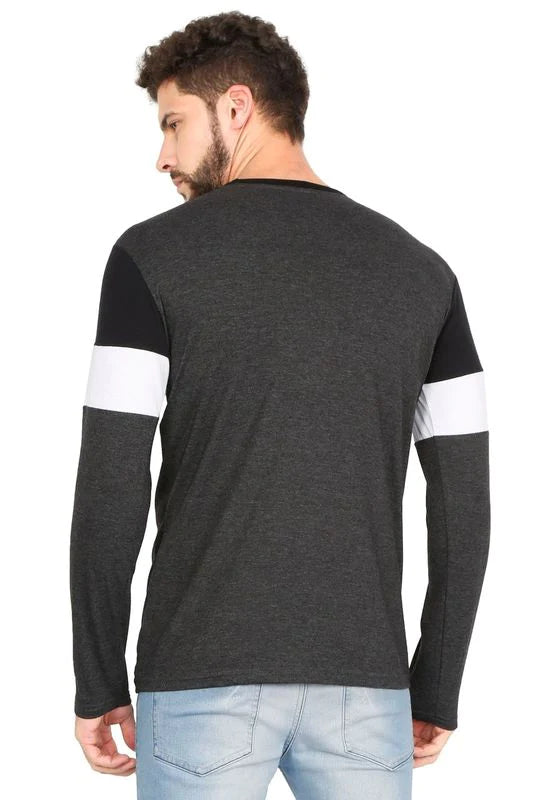 Men's Cotton Color Block Round Neck Full Sleeve T-Shirt