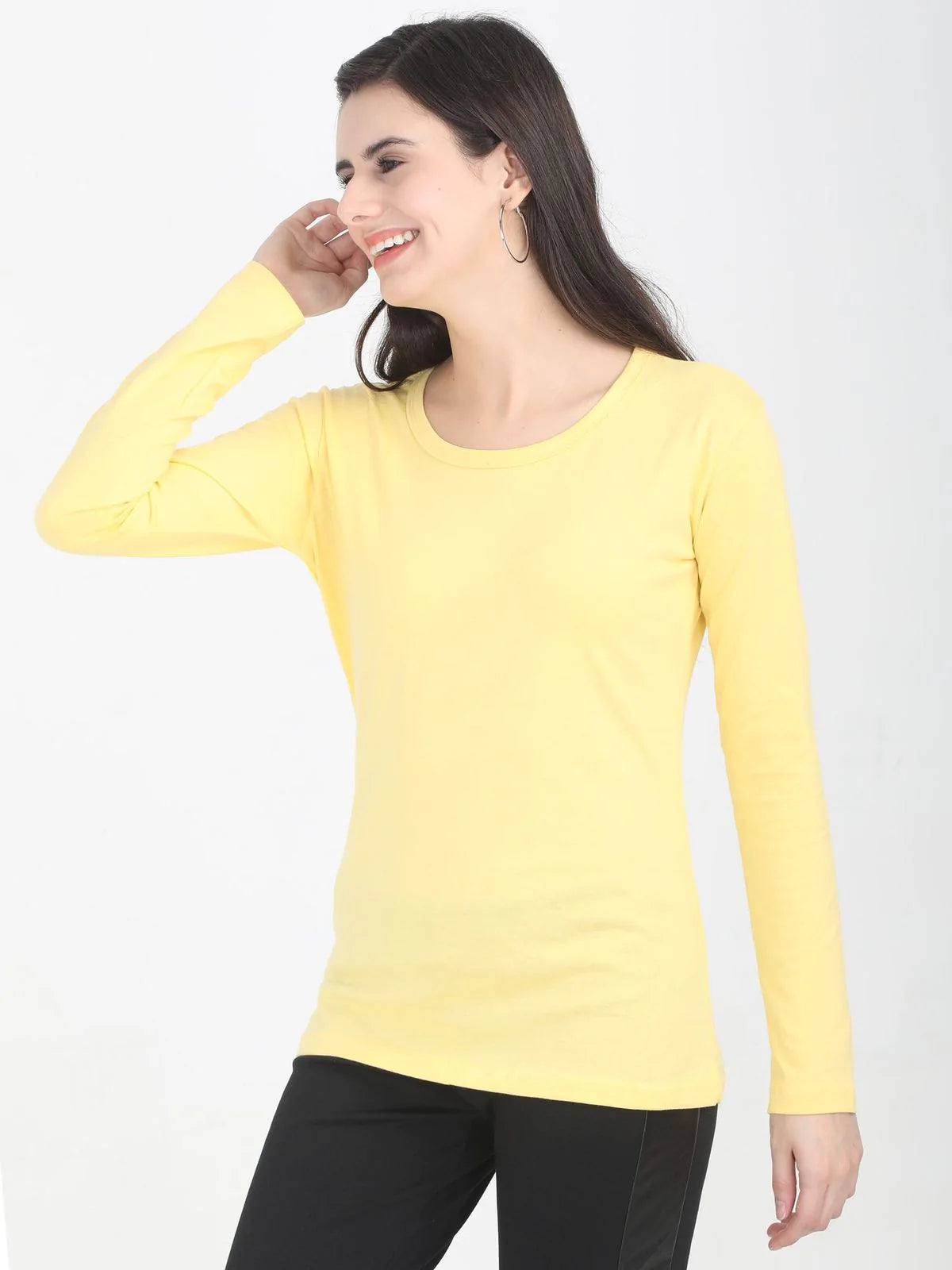 Fleximaa Women's Cotton Plain Round Neck Full Sleeve T-Shirt-2 - fleximaa-so