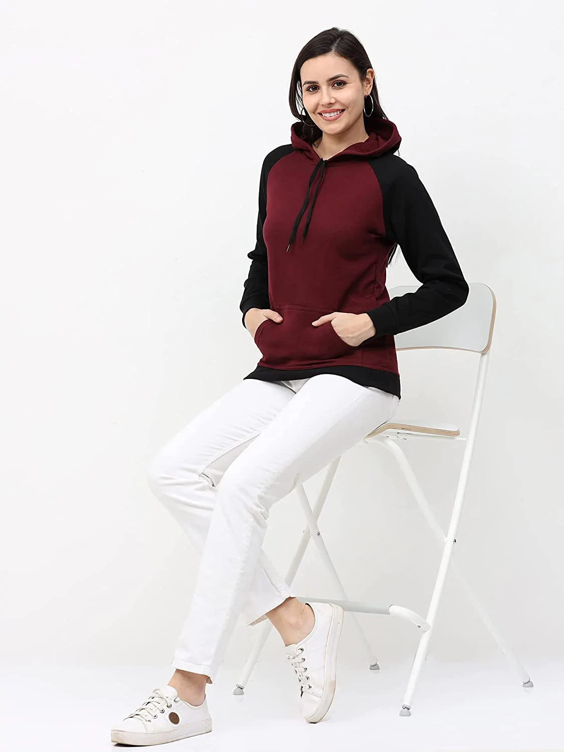 FLEXIMAA Women's Cotton Color Block Raglan Full Sleeve Sweatshirt/Hoodies - fleximaa-so