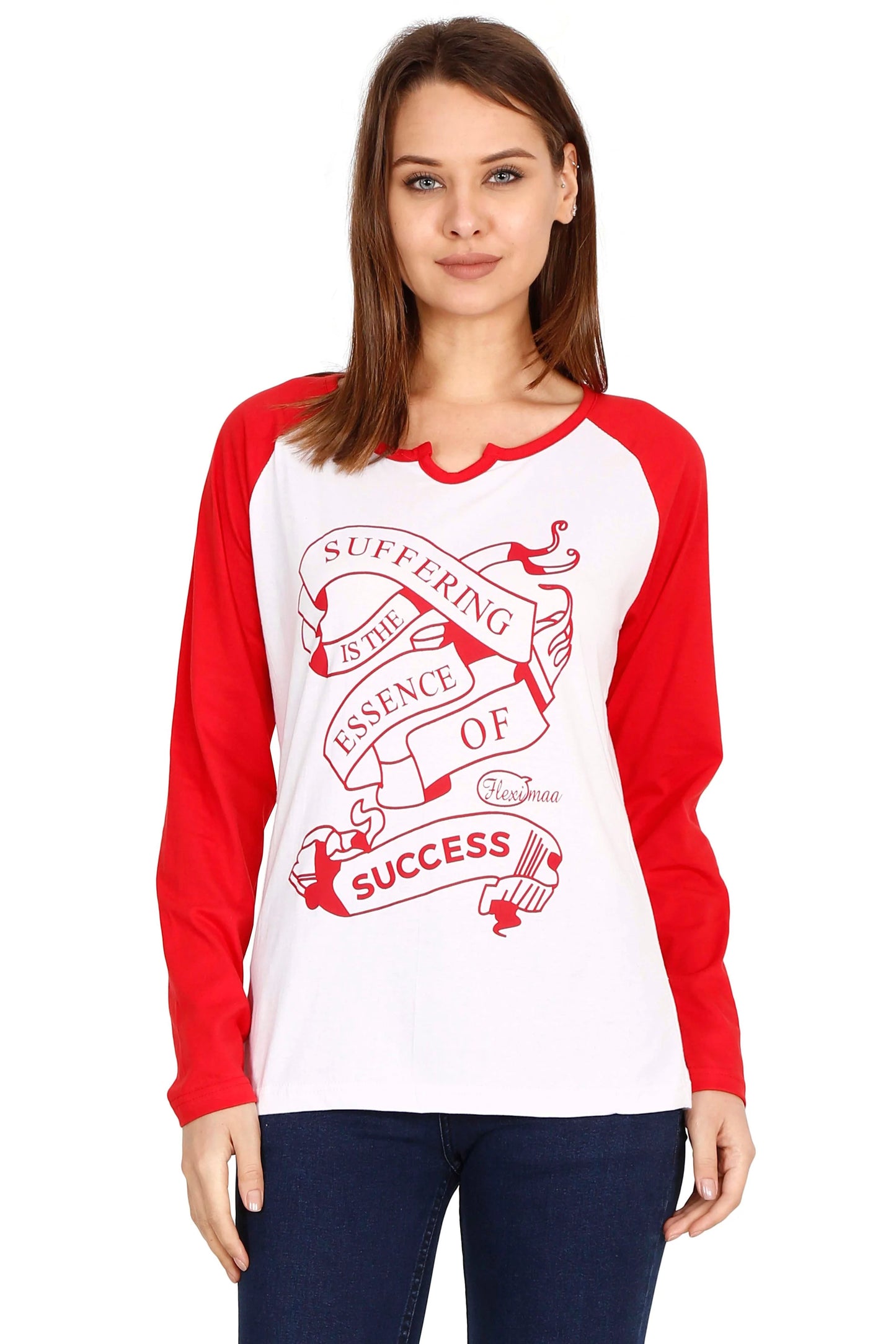 Women's Cotton Printed Raglan Full Sleeve T-Shirt