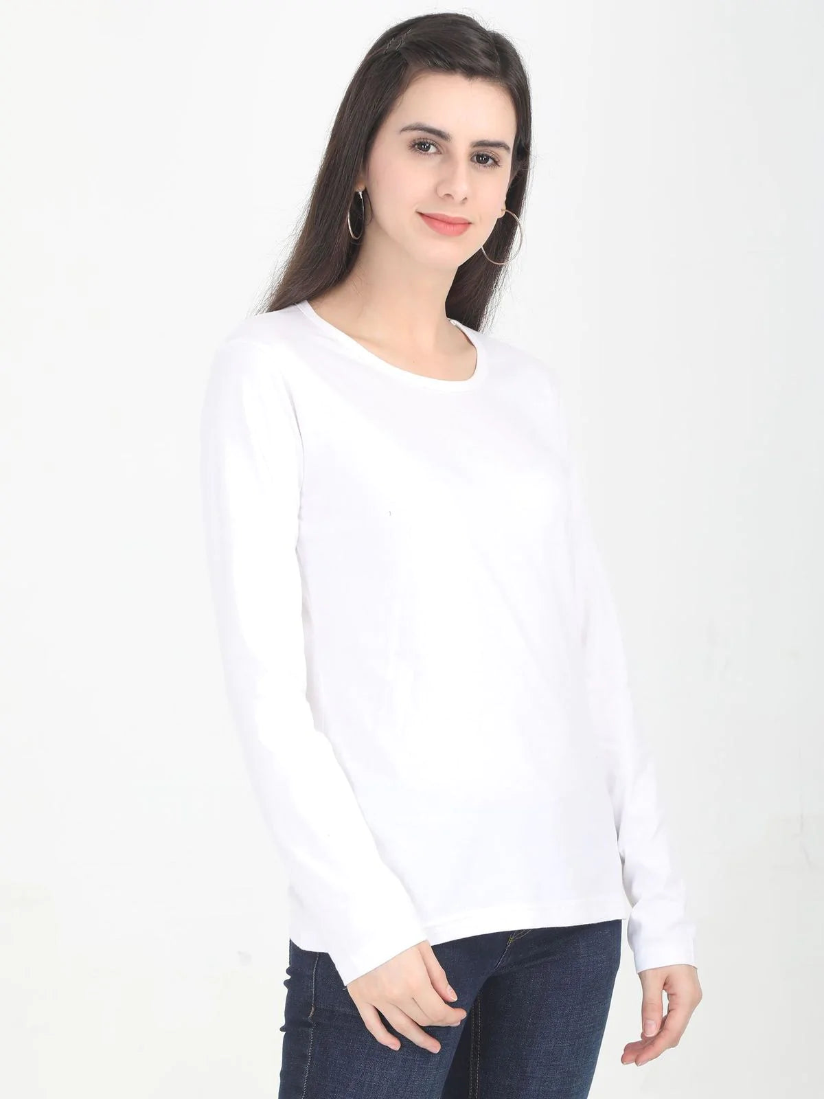 Fleximaa Women's Cotton Plain Round Neck Full Sleeve T-Shirt-2 - fleximaa-so