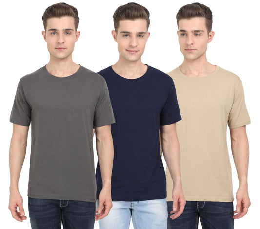 Fleximaa Men's Cotton Plain Round Neck Half Sleeve T-Shirt (Pack of 3) - fleximaa-so