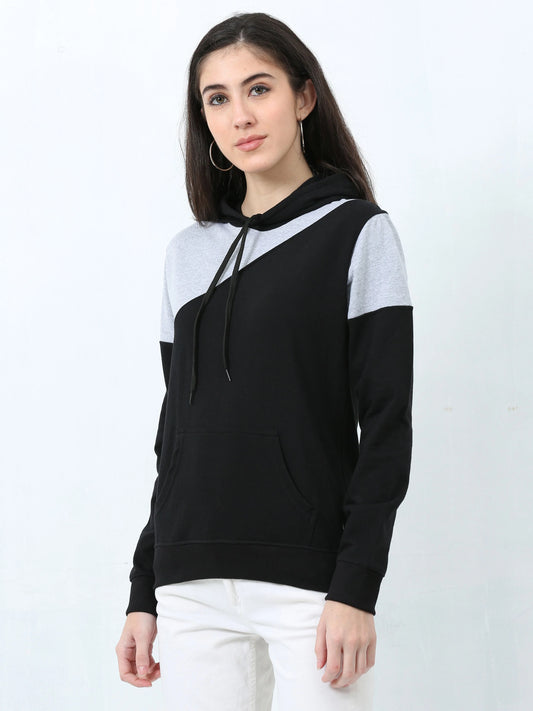 Fleximaa Womens Cotton Color Block Greyblack Sweatshirt Hoodies 3XL Size - fleximaa-so