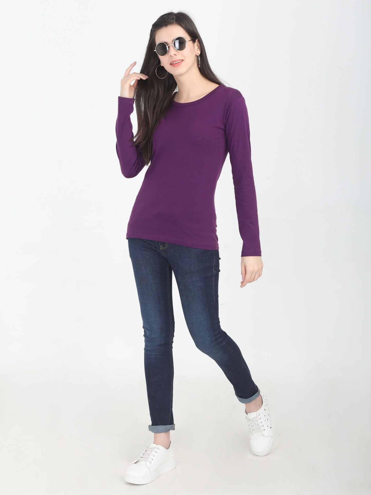 Fleximaa Women's Cotton Plain Round Neck Full Sleeve T-Shirt-2 - fleximaa-so