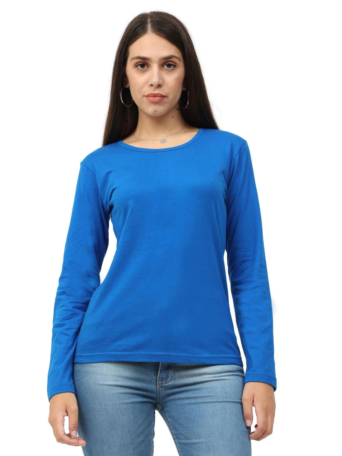 Fleximaa Women's Cotton Plain Round Neck Full Sleeve T-Shirt-2 - fleximaa-so