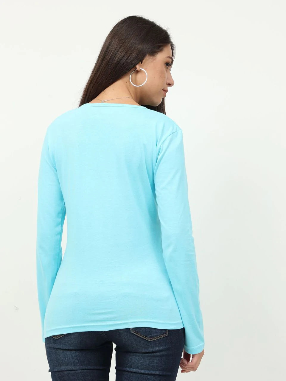 Fleximaa Women's Cotton Plain V Neck Full Sleeve T-Shirt-2 - fleximaa-so