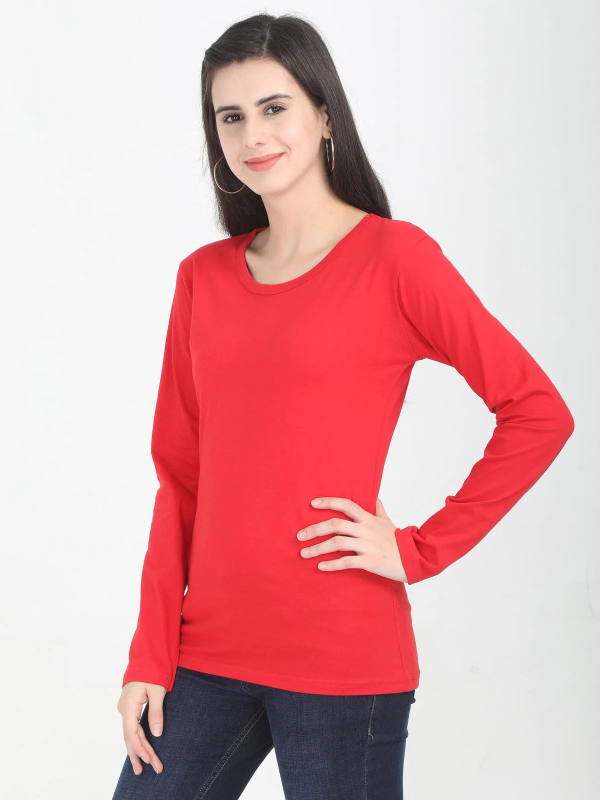 Fleximaa Women's Cotton Plain Round Neck Full Sleeve T-Shirt-2 - fleximaa-so