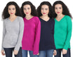 Fleximaa Women's Cotton Plain V Neck Full Sleeve T-Shirt (Pack of 4) - Fleximaa