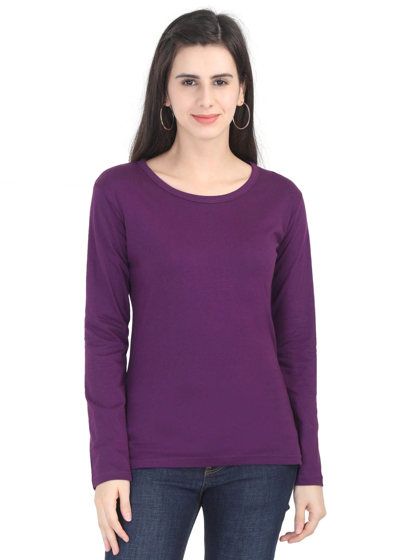 Fleximaa Women's Cotton Plain Round Neck Full Sleeve T-Shirt-2 - fleximaa-so