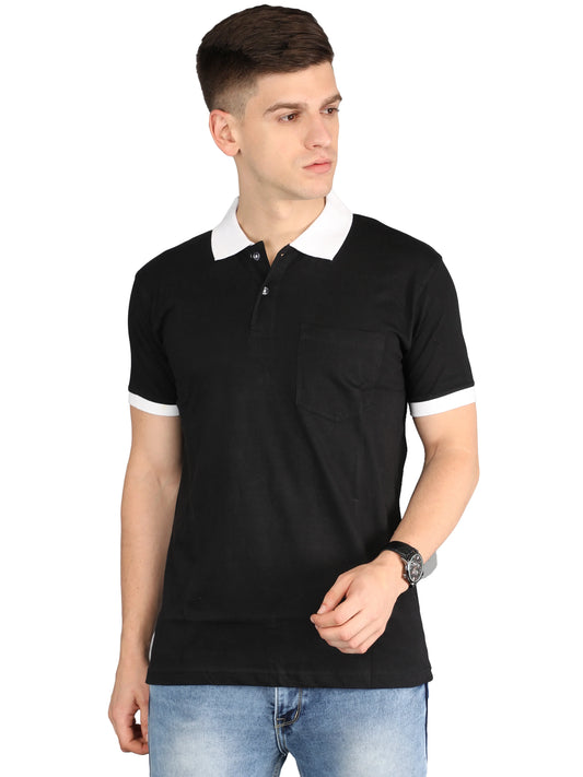 Men's Cotton Plain Polo Neck Half Sleeve Black Color T-Shirt