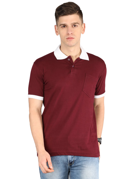 Men's Cotton Plain Polo Neck Half Sleeve Maroon Color T-Shirt