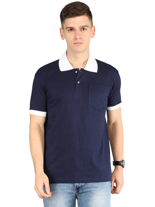 Men's Cotton Plain Polo Neck Half Sleeve Navy Blue Color T-Shirt