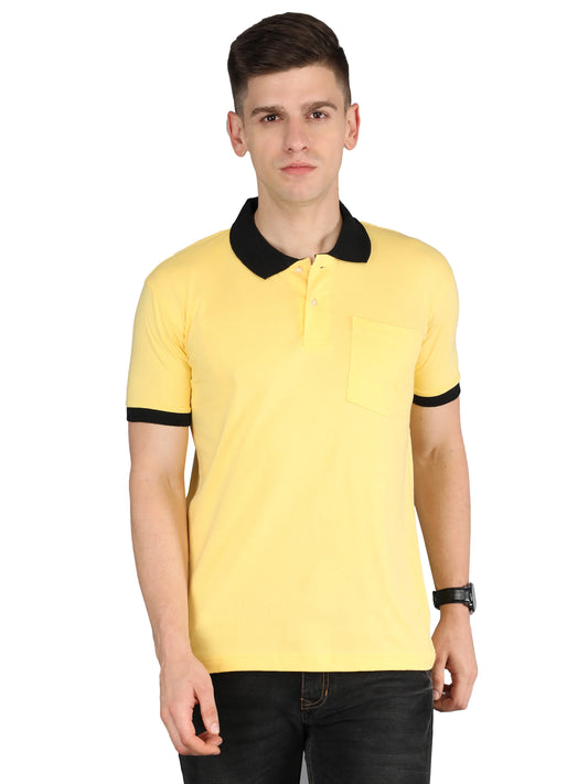 Men's Cotton Plain Polo Neck Half Sleeve Yellow Color T-Shirt