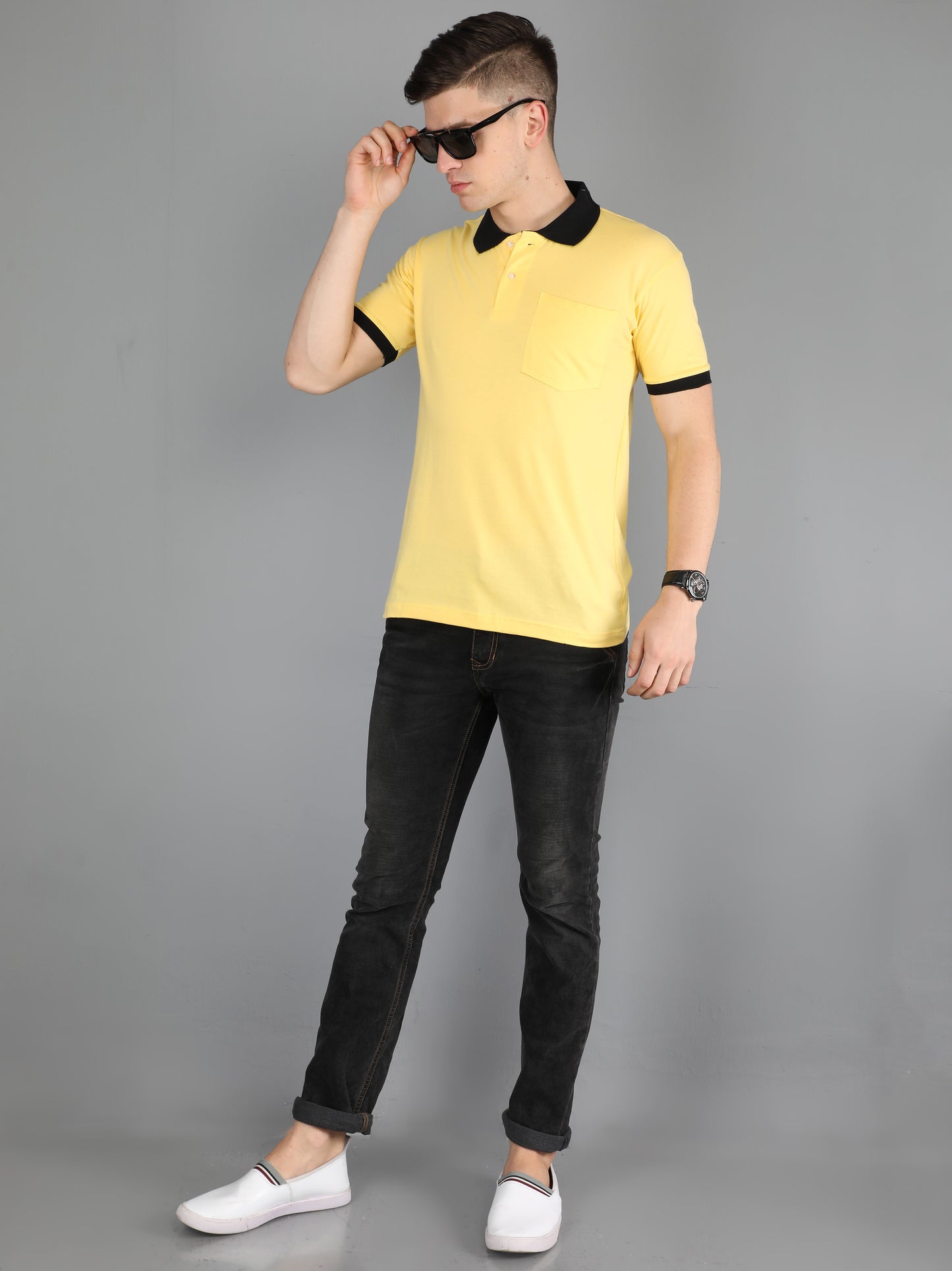Men's Cotton Plain Polo Neck Half Sleeve T-Shirt Opposite Color Collar & Cuff 13 Colors