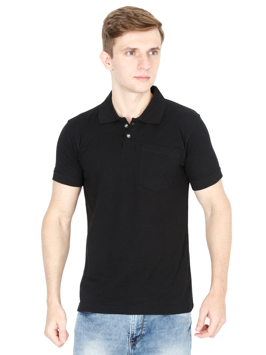 Men's Cotton Plain Polo Neck Half Sleeve Black Color T-Shirt