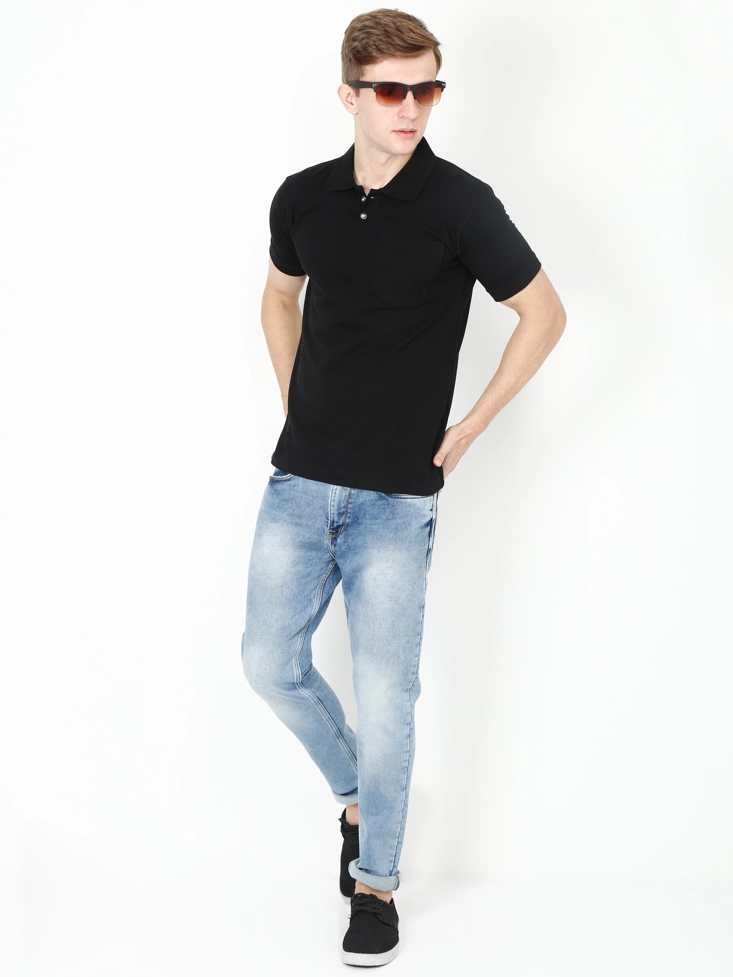 Men's Cotton Plain Polo Neck Half Sleeve Black Color T-Shirt