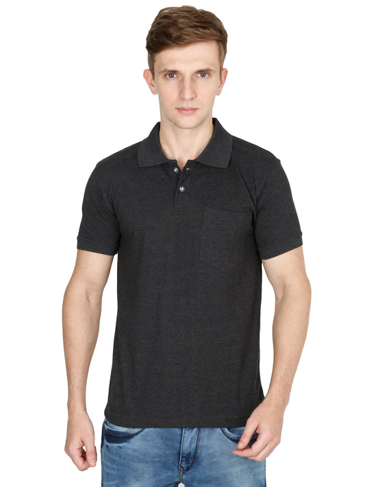 Men's Cotton Plain Polo Neck Half Sleeve Charcoal Melange Color T-Shirt