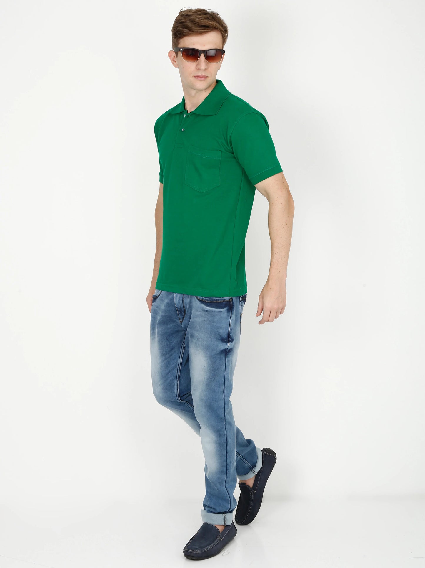 Men's Cotton Plain Polo Neck Half Sleeve Pakistan Green Color T-Shirt