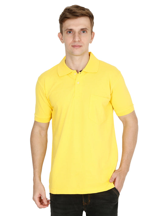 Men's Cotton Plain Polo Neck Half Sleeve Yellow Color T-Shirt