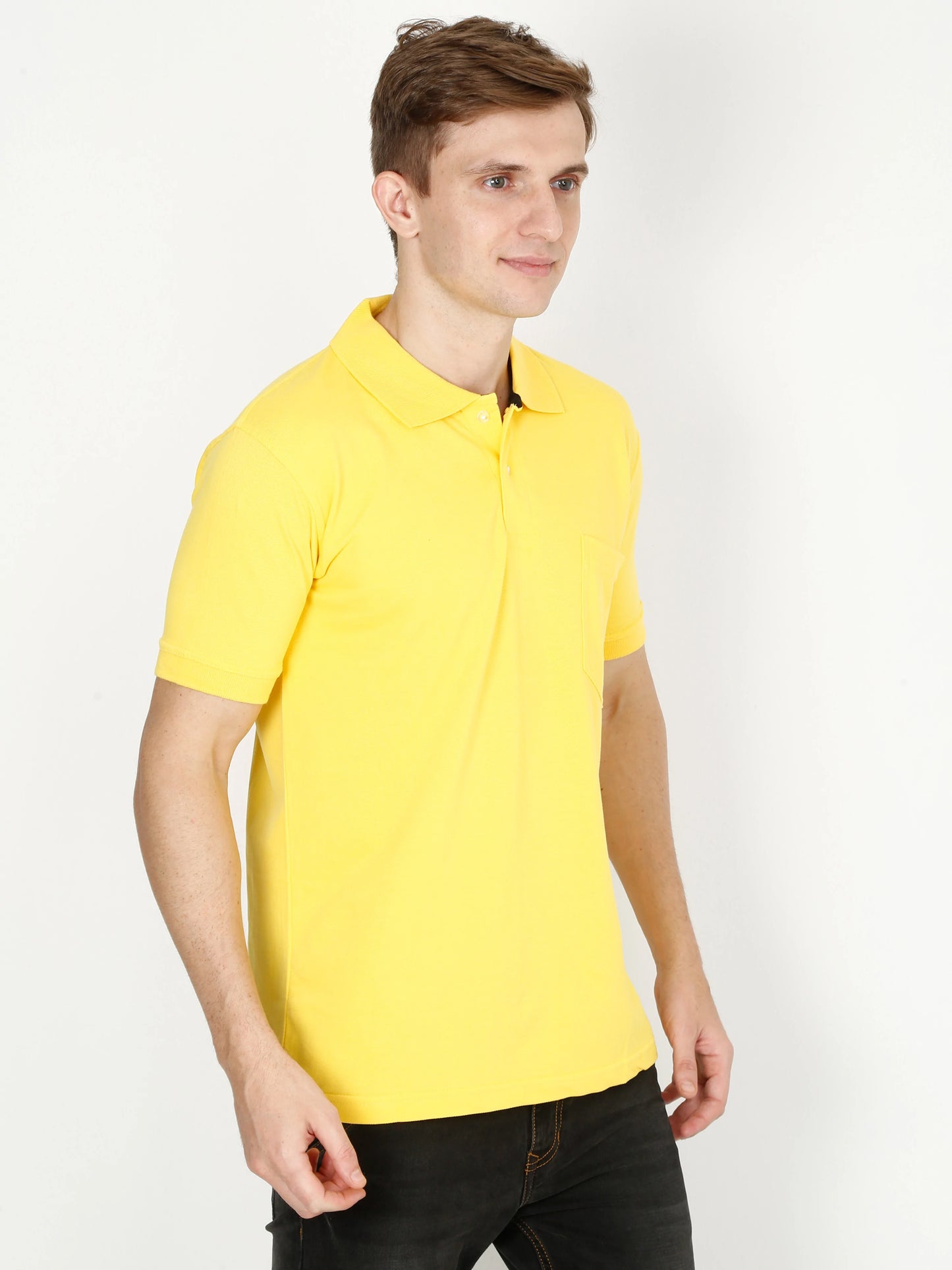 Men's Cotton Plain Polo Neck Half Sleeve Yellow Color T-Shirt