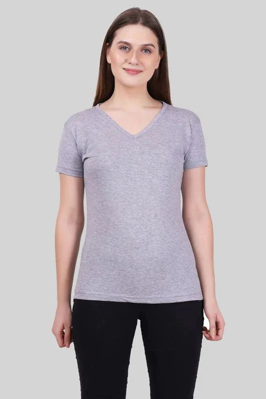 Women's Cotton Plain V Neck Half Sleeve T-Shirt - (Pack of 2)