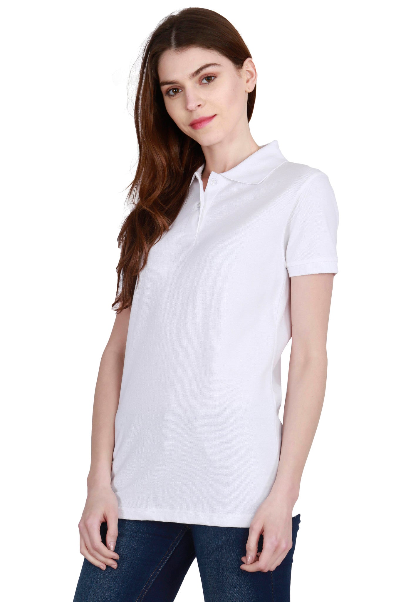 Women's Cotton Plain Polo Neck White Color T-Shirt