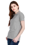 Women's Cotton Plain Polo Neck Grey Melange Color T-Shirt