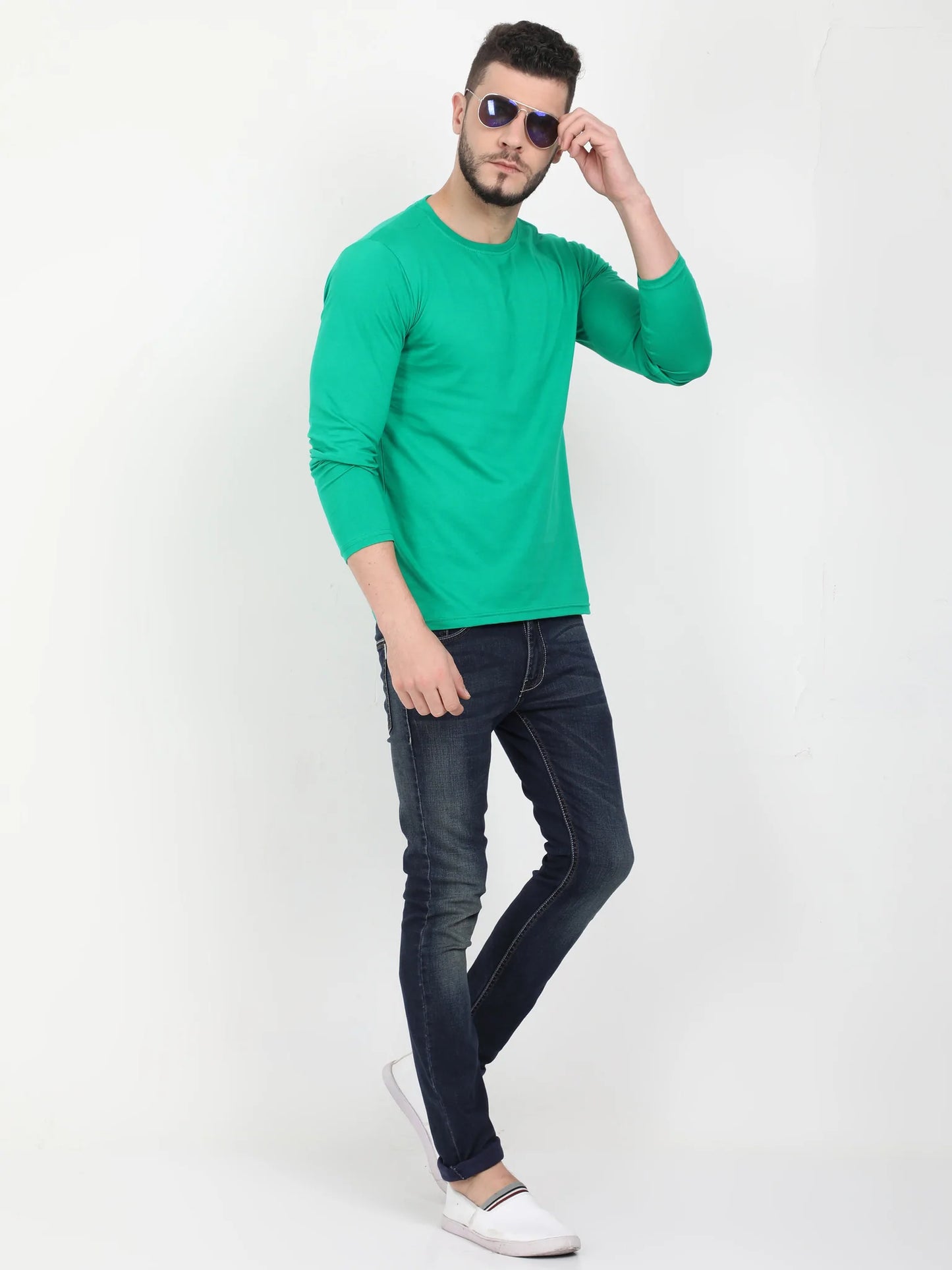 Men's Cotton Plain Round Neck Full Sleeve Pakistan Green Color T-Shirt