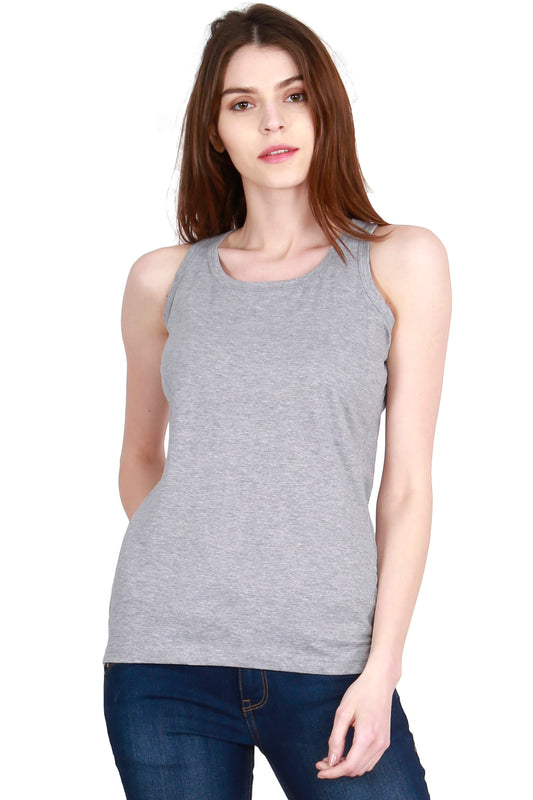 Women's Cotton Plain Sleeveless Grey Melange Color Top