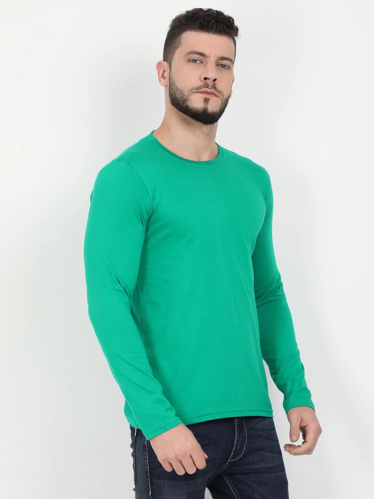 Men's Cotton Plain Round Neck Full Sleeve Pakistan Green Color T-Shirt