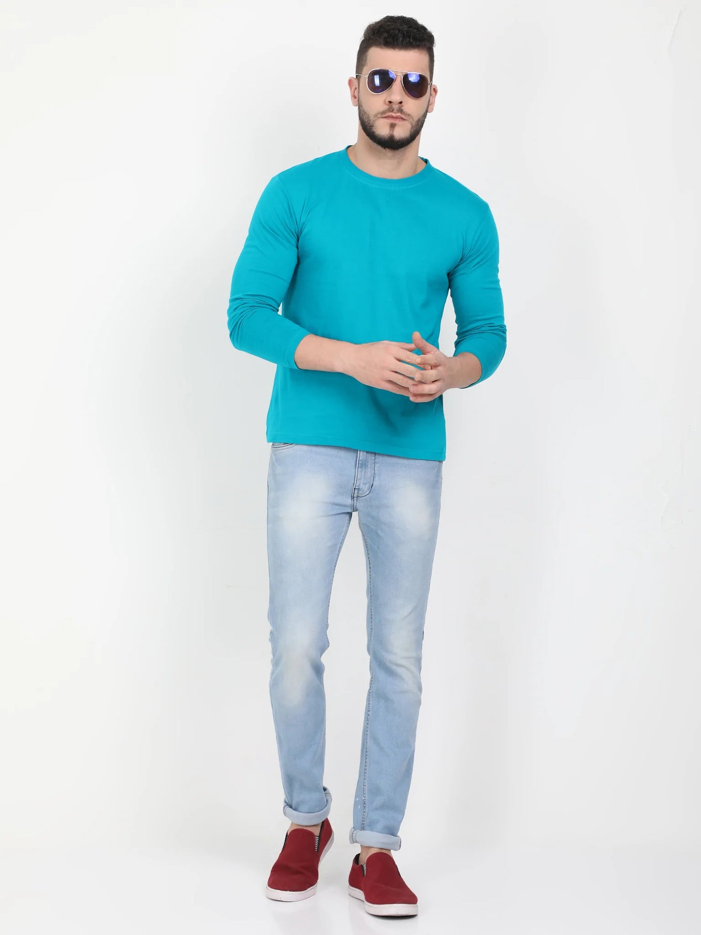 Men's Cotton Plain Round Neck Full Sleeve Reliance Green Color T-Shirt