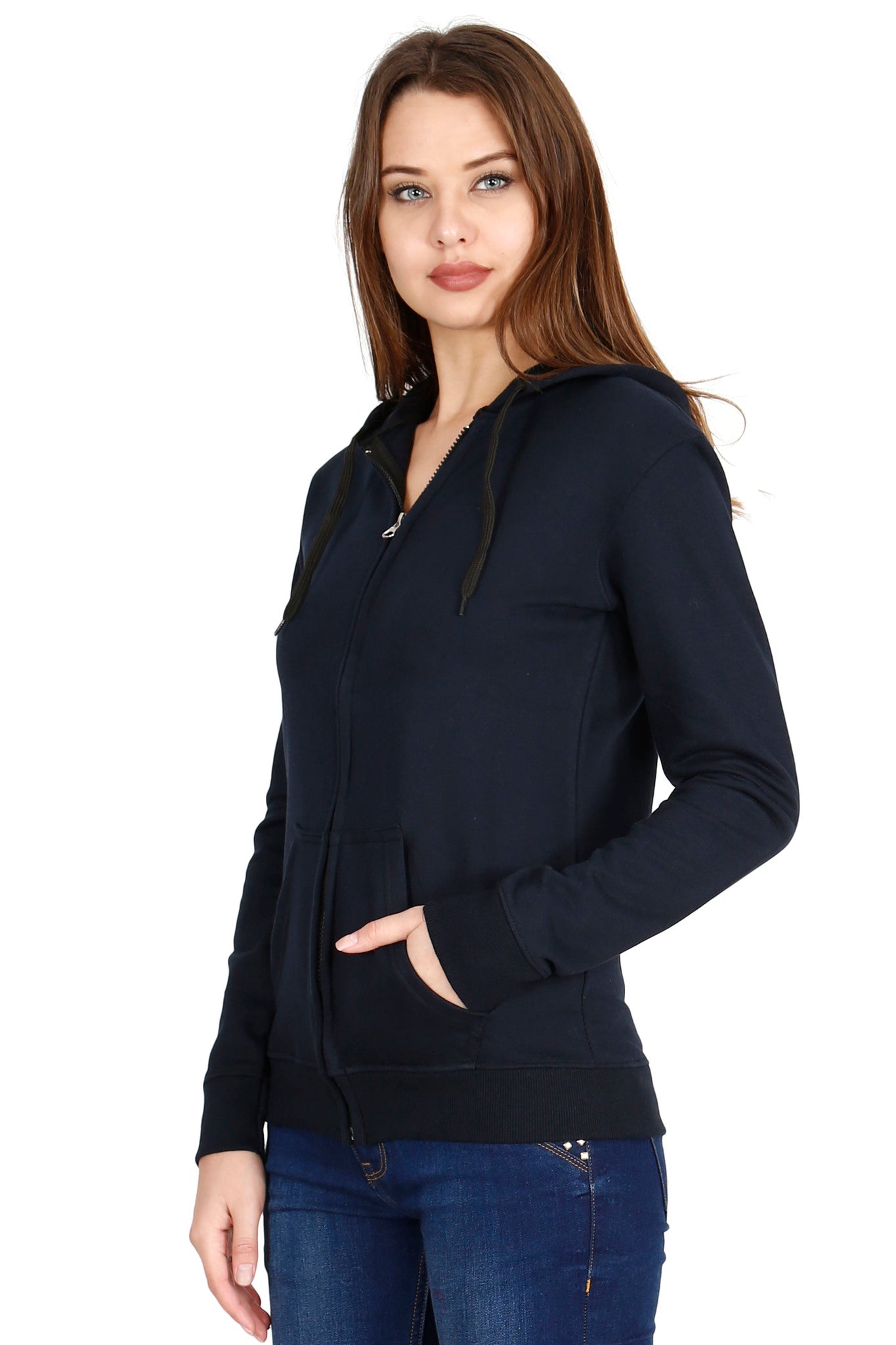 Women's Cotton Plain Full Sleeve Navy Blue Color Hoodies/Sweatshirt