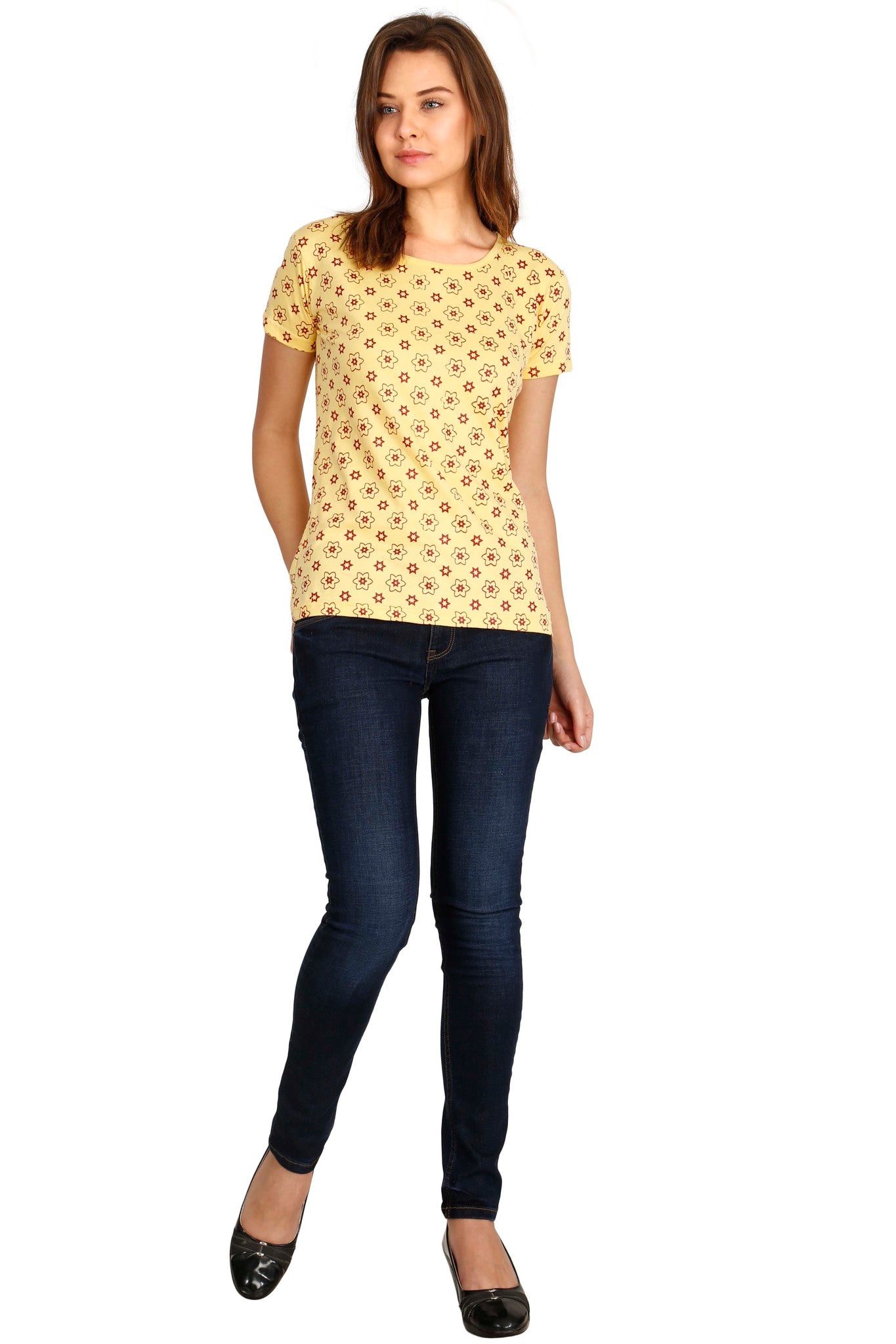 Women's Cotton Round Neck All Over Printed Half Sleeve T-Shirt