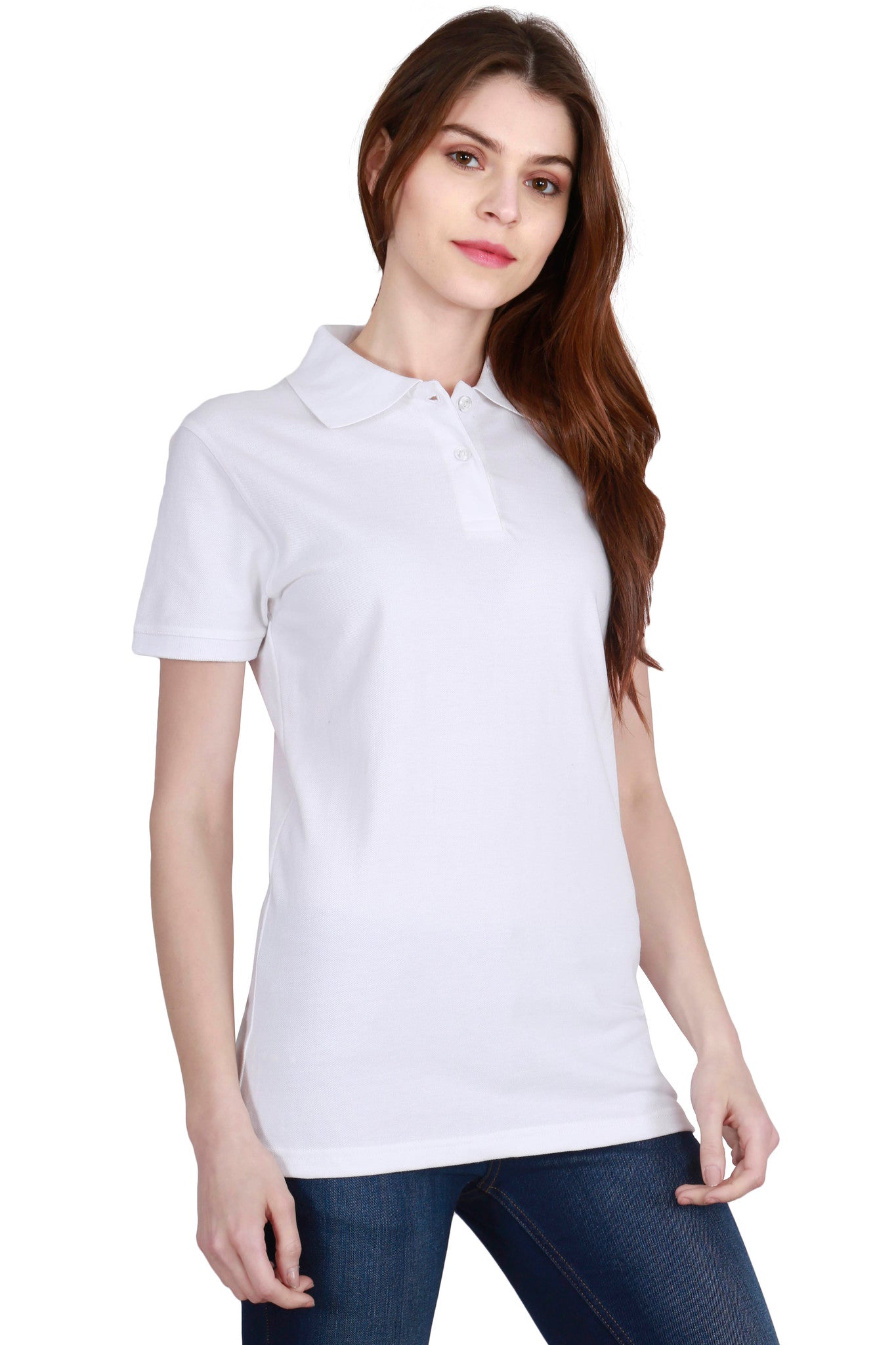 Women's Cotton Plain Polo Neck White Color T-Shirt