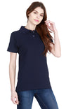 Women's Cotton Plain Polo Neck Navy Blue Color T-Shirt