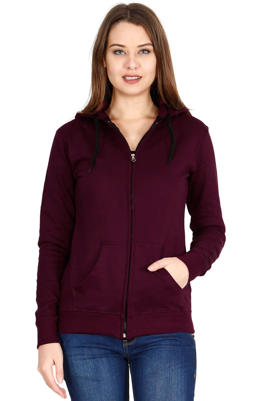 Women's Cotton Plain Full Sleeve Maroon Color Hoodies/Sweatshirt