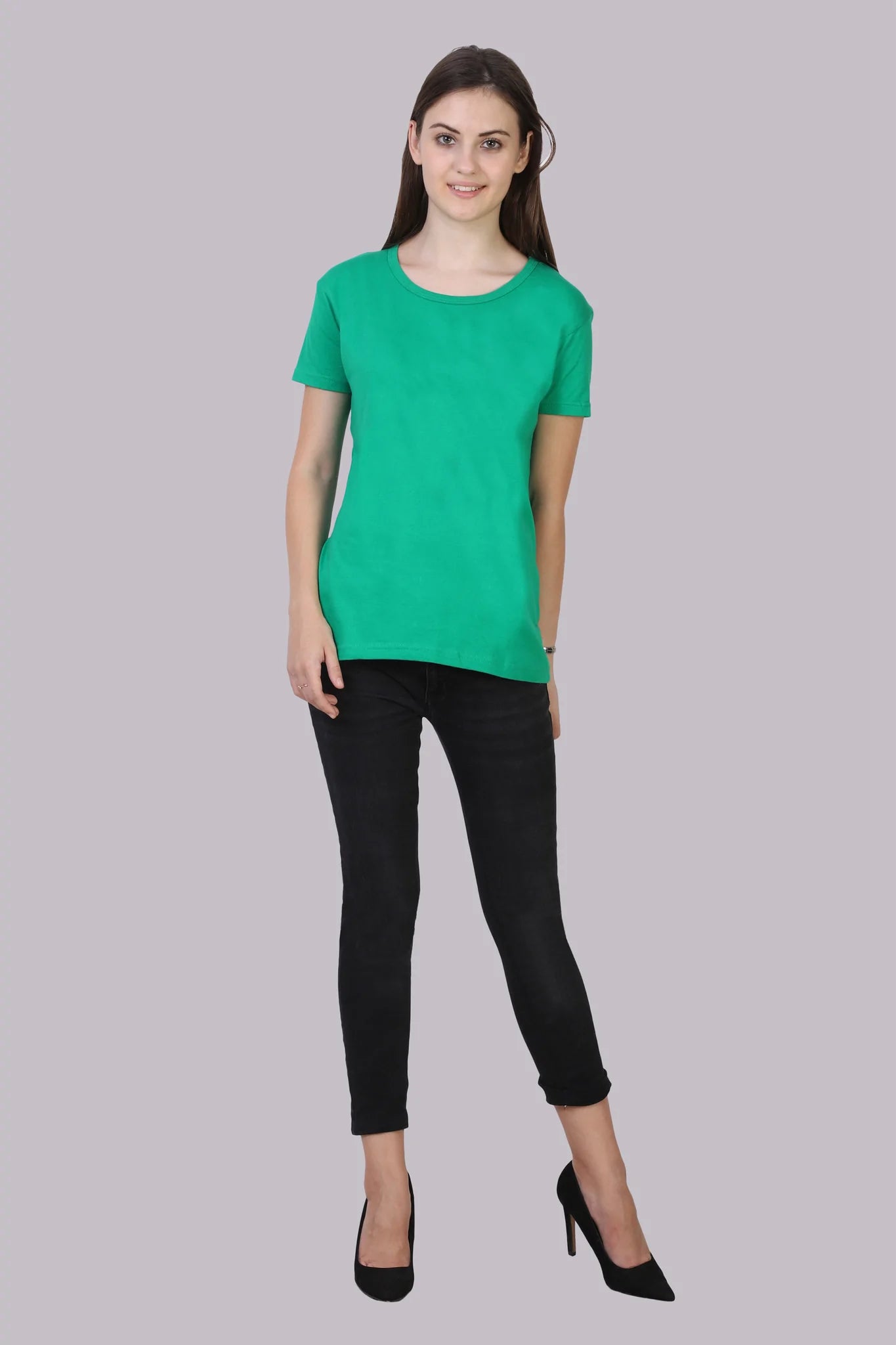 Women's Cotton Plain Round Neck Half Sleeve Pakistan Green Color T-Shirt