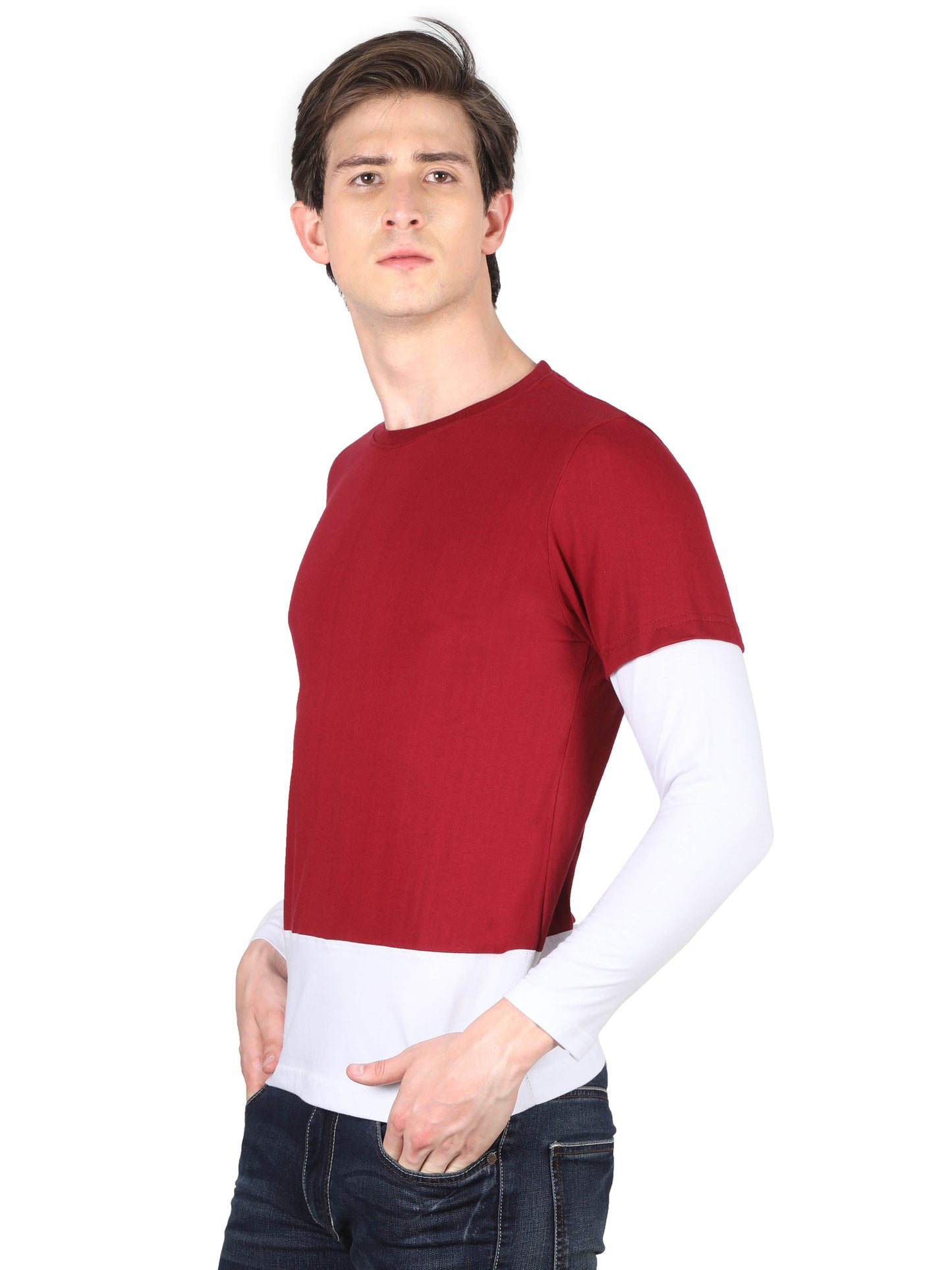 Men's Cotton Color Block Round Neck Full Sleeve T-Shirt