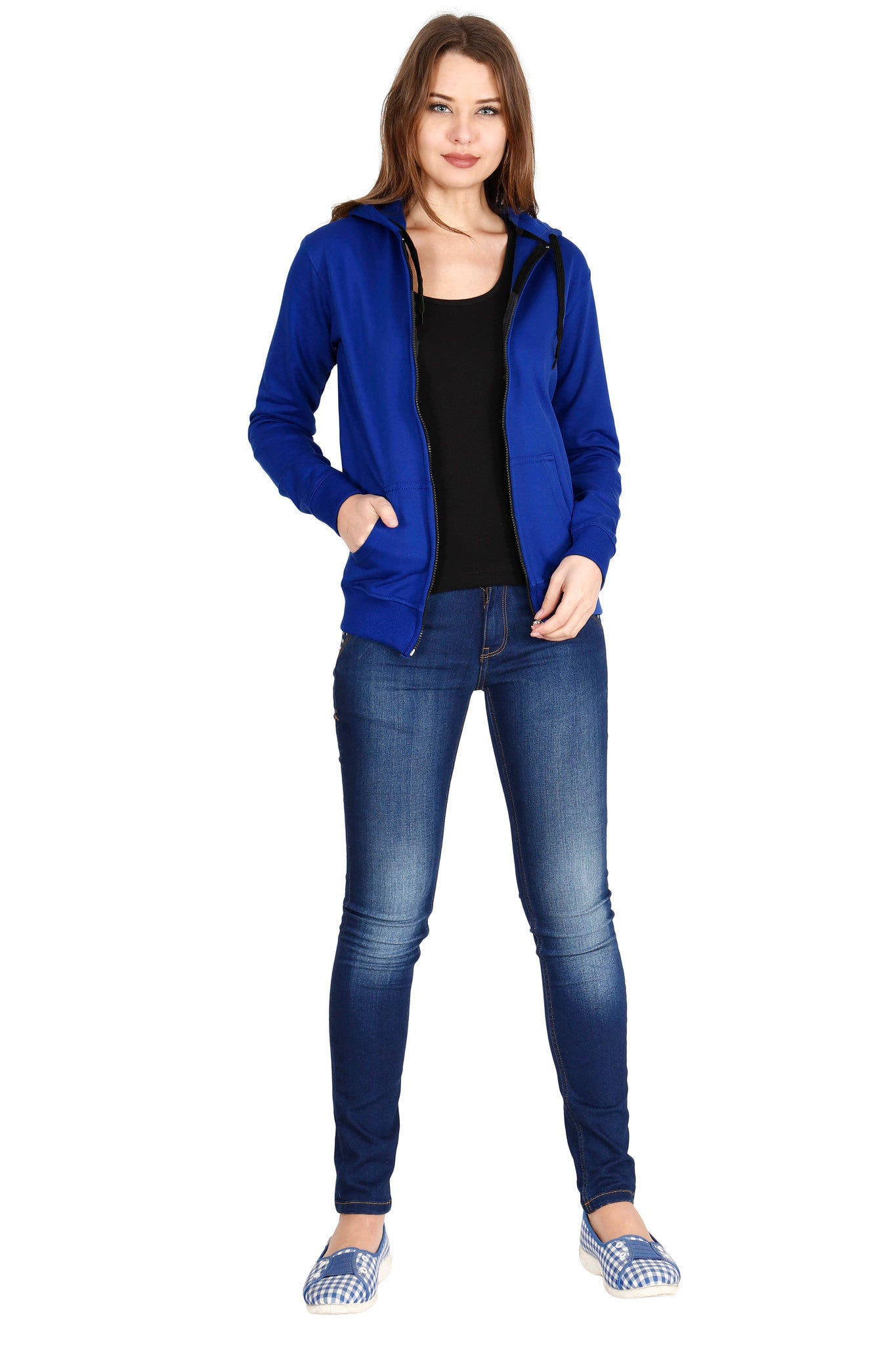 Women's Cotton Plain Full Sleeve Royal Blue Color Hoodies/Sweatshirt