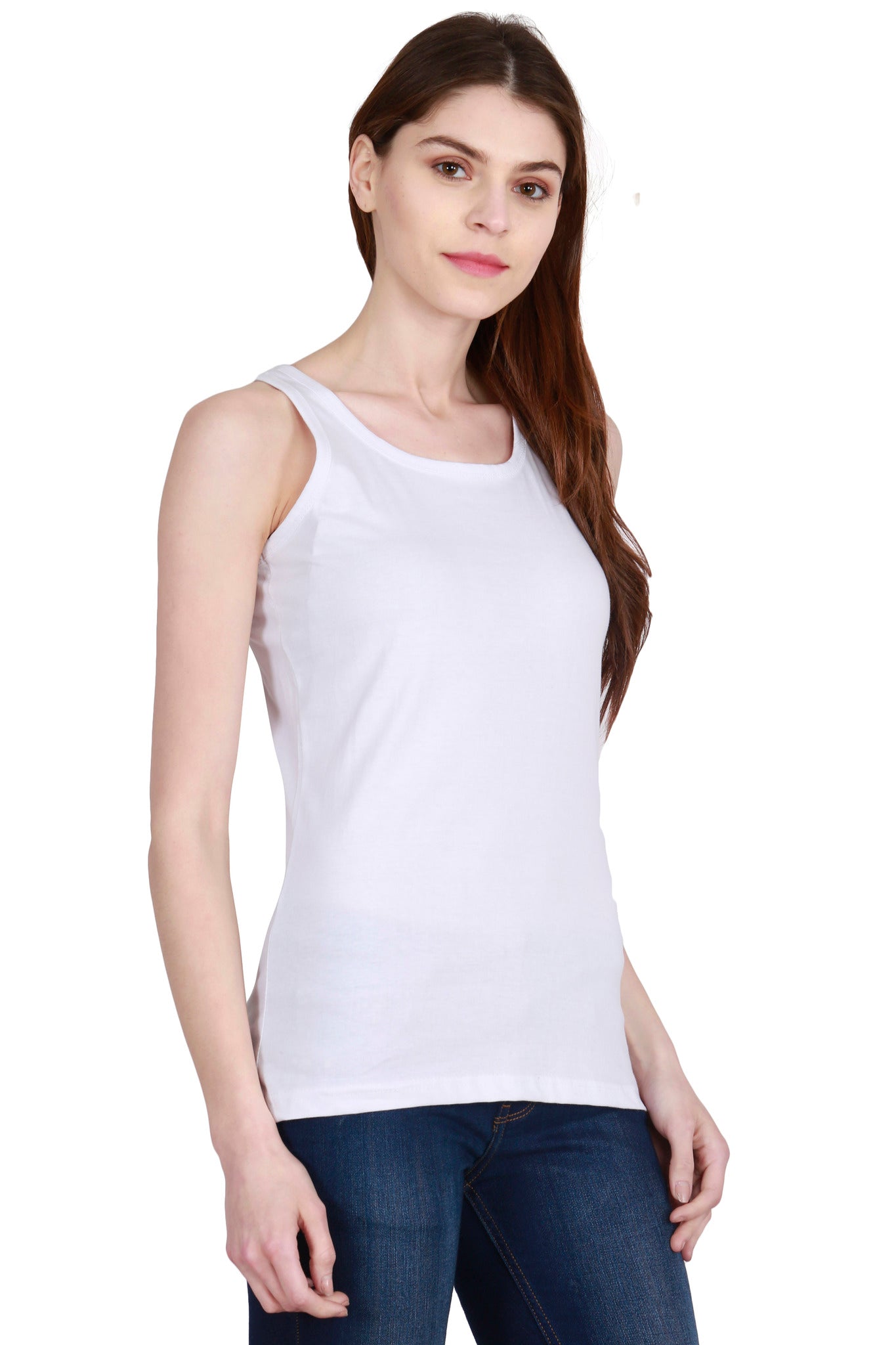 Women's Cotton Plain Sleeveless White Color Top