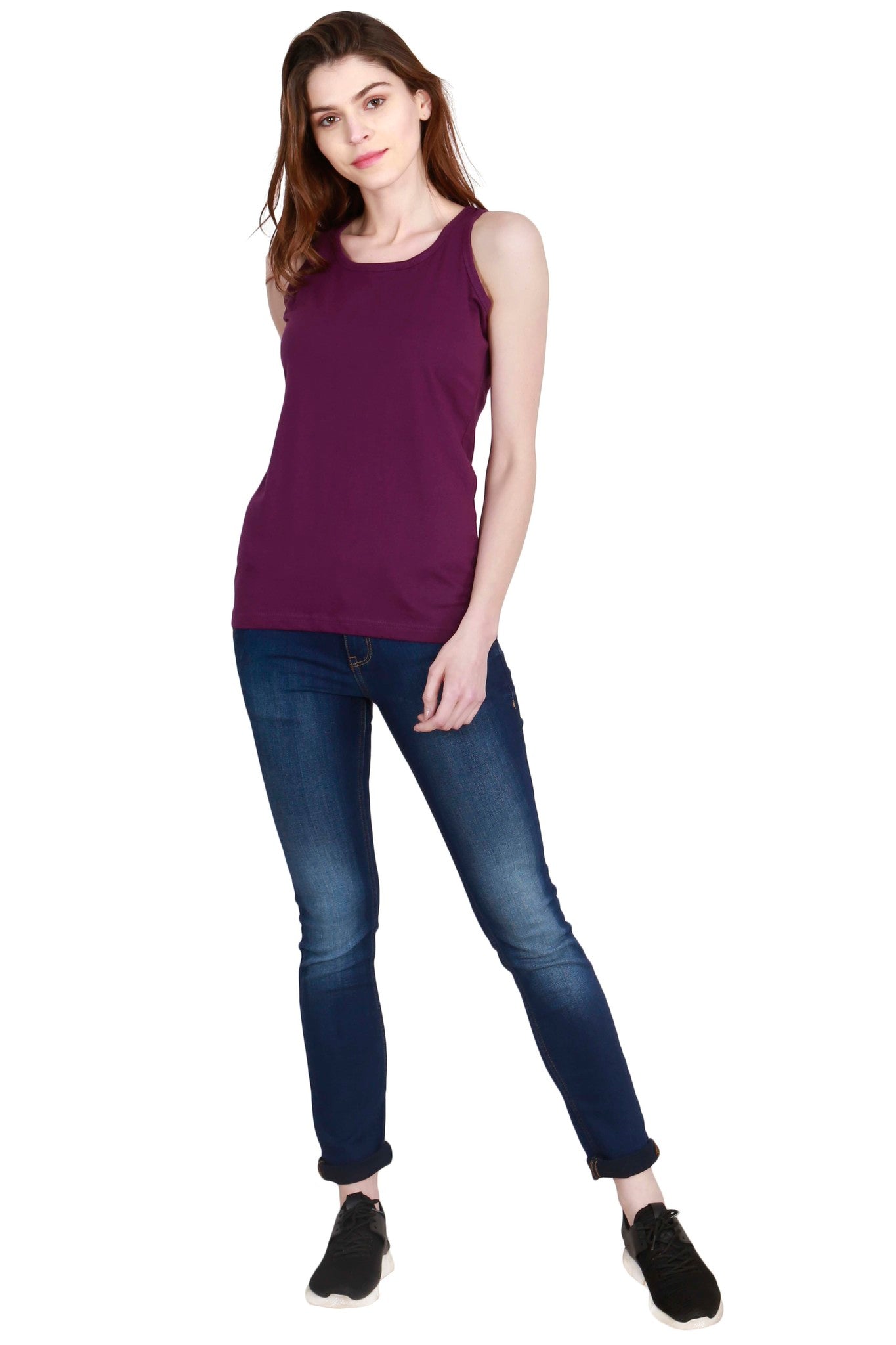 Women's Cotton Plain Sleeveless Purple Color Top